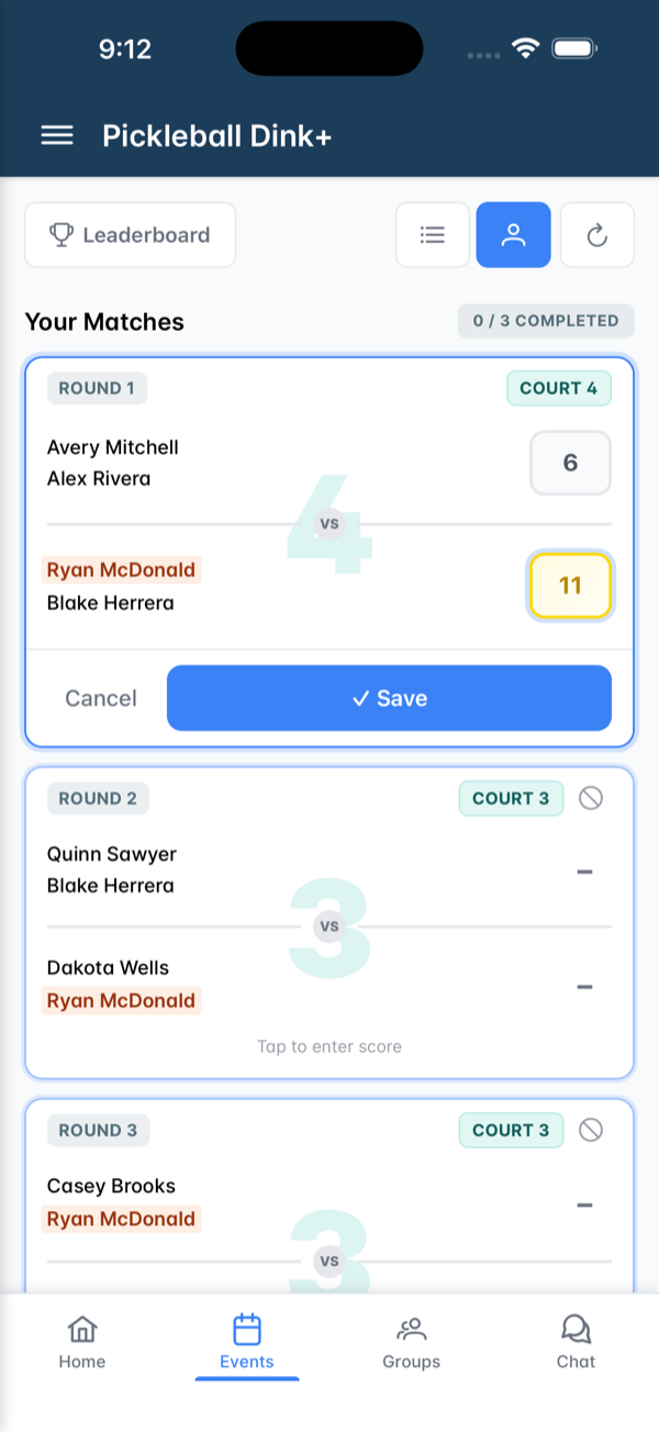 Live scoring on a phone during a game night